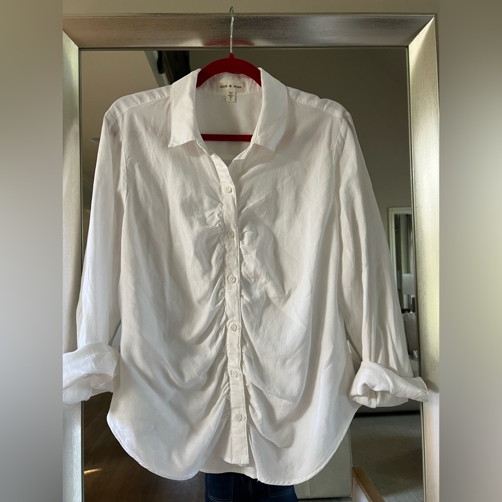 Cloth & Stone Classic White Shirt with ruched detail